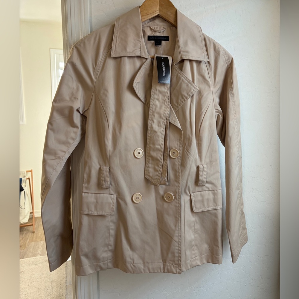 Express Tan Double-Breasted Trench Coat
